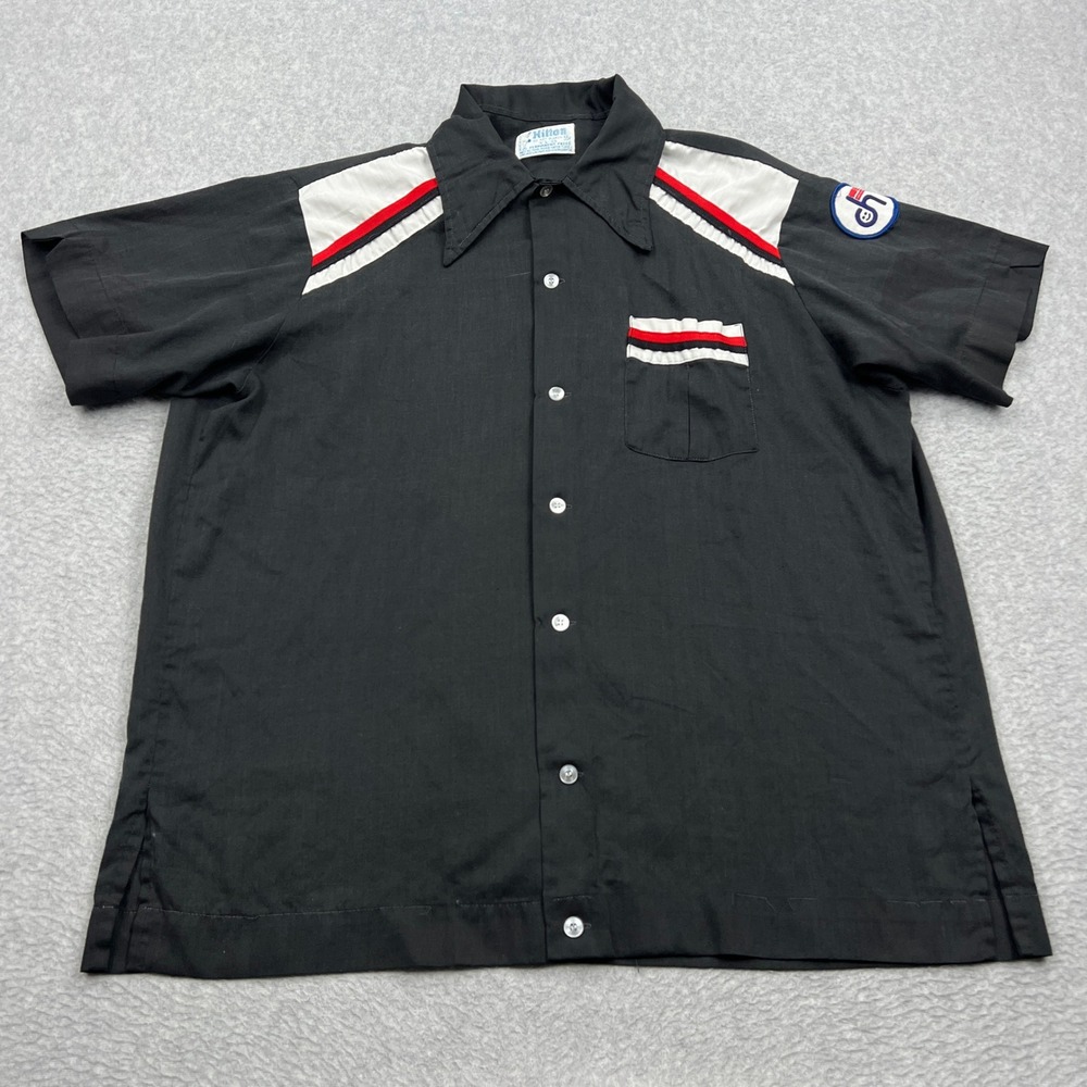VTG Hilton Bowling Shirt Mens Large Rockabilly Chainstitch Name Button USA Made